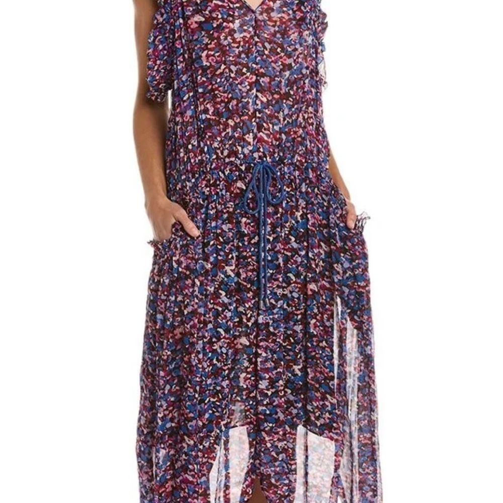 Marant Etoile Elegant High-Low Floral Dress in Blue